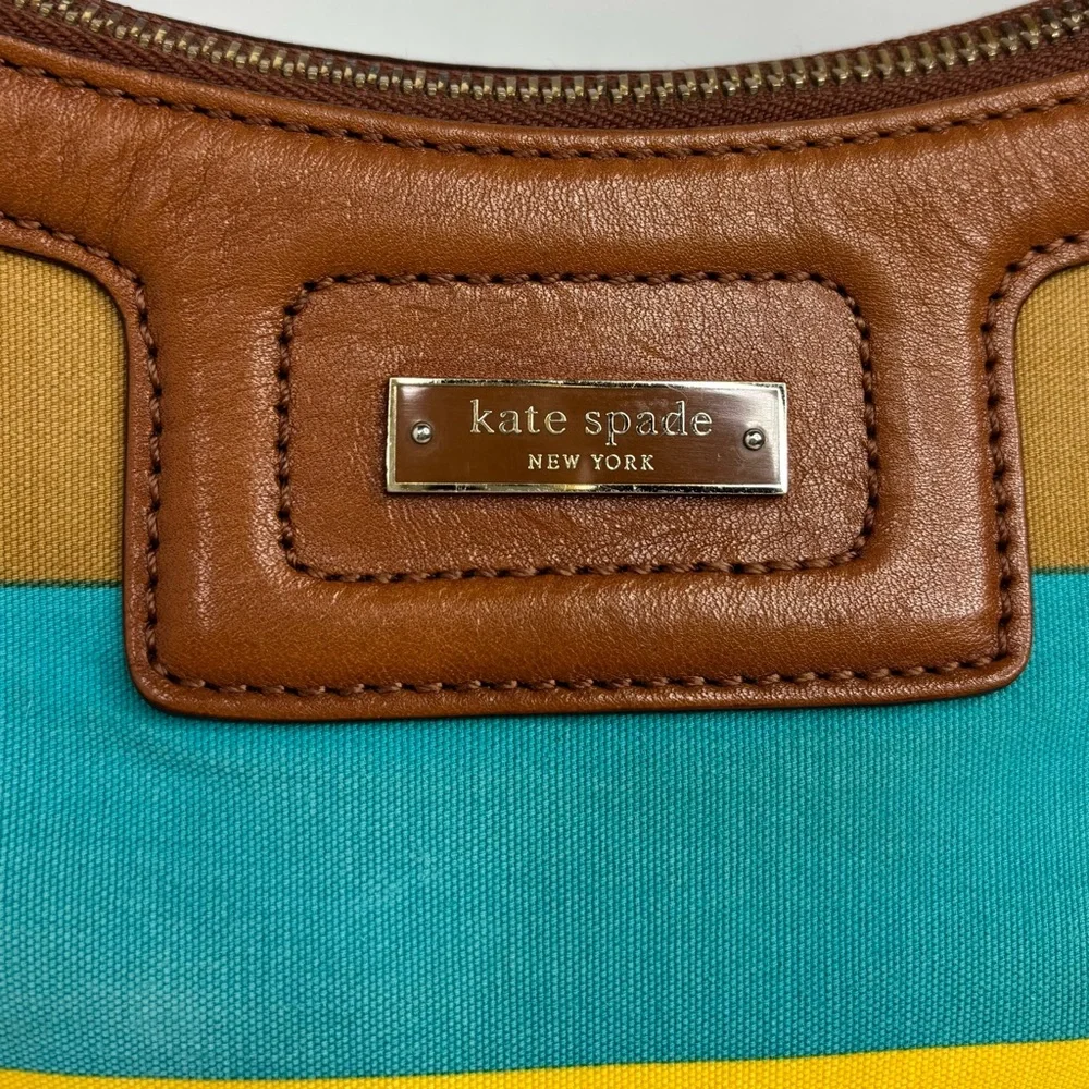 Kate Spade Retro Stripe Yellow‎ Teal Spring Nautical Coastal Beach Hobo Handbag